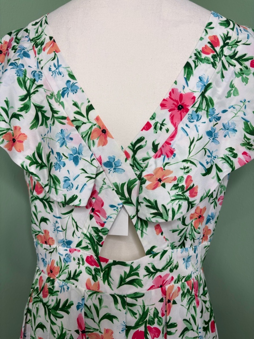 Kensie White Floral Midi Dress with Pink & Green Print - Picture 11 of 14